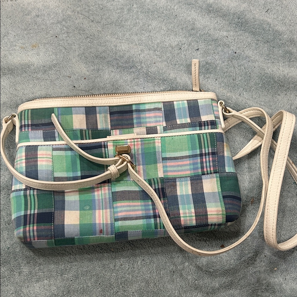 Plaid Crossbody Bag - Green and Blue